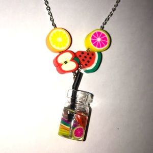 Mixed Fruit and Fruit Drink Silver plated thin chain Necklace